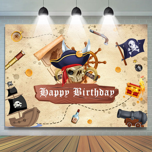 Lofaris Cartoon Pirate Theme Happy Birthday Party Backdrop