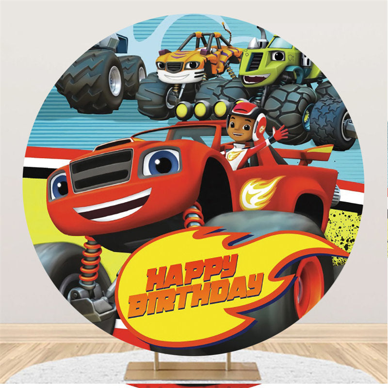 Circle Happy Birthday Monster Truck Backdrops - Lofaris