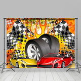 Load image into Gallery viewer, Lofaris Cartoon Racing Car Black White Flag Birthday Backdrop