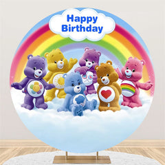Lofaris Cartoon Rainbow Bear Round Happy Birthday Backdrop