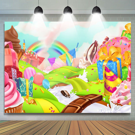 Lofaris Cartoon Rainbow Dessert Candyland Birthday Backdrop
