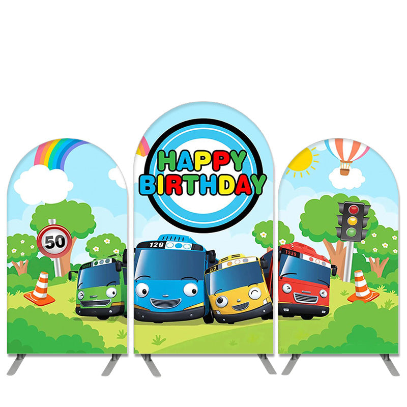 Lofaris Cartoon School Bus Theme Happy Birthday Arch Backdrop Kit