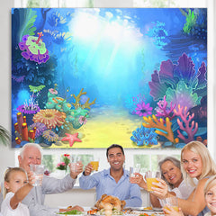 Lofaris Cartoon Sea World Blue Happy Birthday Party Backdrop