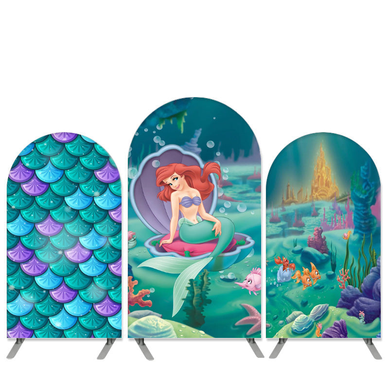 Lofaris Cartoon Sea World Princess Theme Green Birthday Arch Backdrop Kit