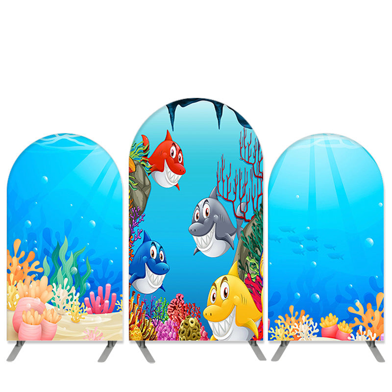 Lofaris Cartoon Sea World Theme Little Shark Arch Backdrop Kit