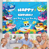 Load image into Gallery viewer, Lofaris Cartoon Shark Happy Birthday Theme Backdrop for baby