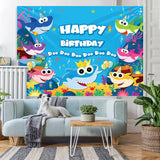 Load image into Gallery viewer, Lofaris Cartoon Shark Happy Birthday Theme Backdrop for baby