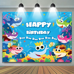 Lofaris Cartoon Shark Happy Birthday Theme Backdrop for baby