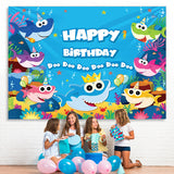 Load image into Gallery viewer, Lofaris Cartoon Shark Happy Birthday Theme Backdrop for baby