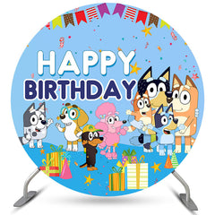 Lofaris Cartoon Sheepdog Blue Happy Birthday Round Backdrop