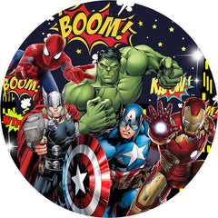 Lofaris Cartoon Super Heroes Round Birthday Backdrop Kit For Boy