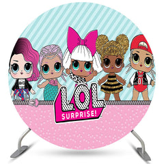 Lofaris Cartoon Surprise Glitter Girls Round Birthday Backdrop