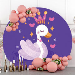 Lofaris Cartoon Swan Purple Pink Heart Round Party Backdrops