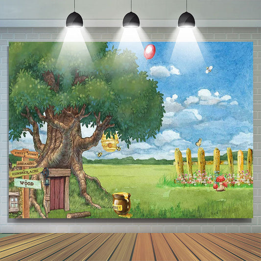 Lofaris Cartoon Sweet Honey Sky Grass Tree Spring Baby Shower Backdrop