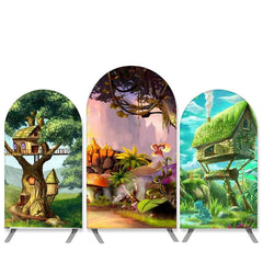 Lofaris Cartoon Theme Forest House Birthday Arch Backdrop Kit