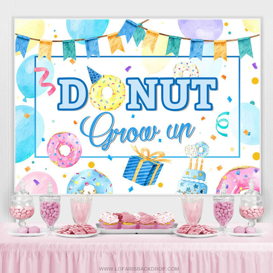 Lofaris Cartoon Theme Our Donut Grow Up Happy Birthday Backdrop
