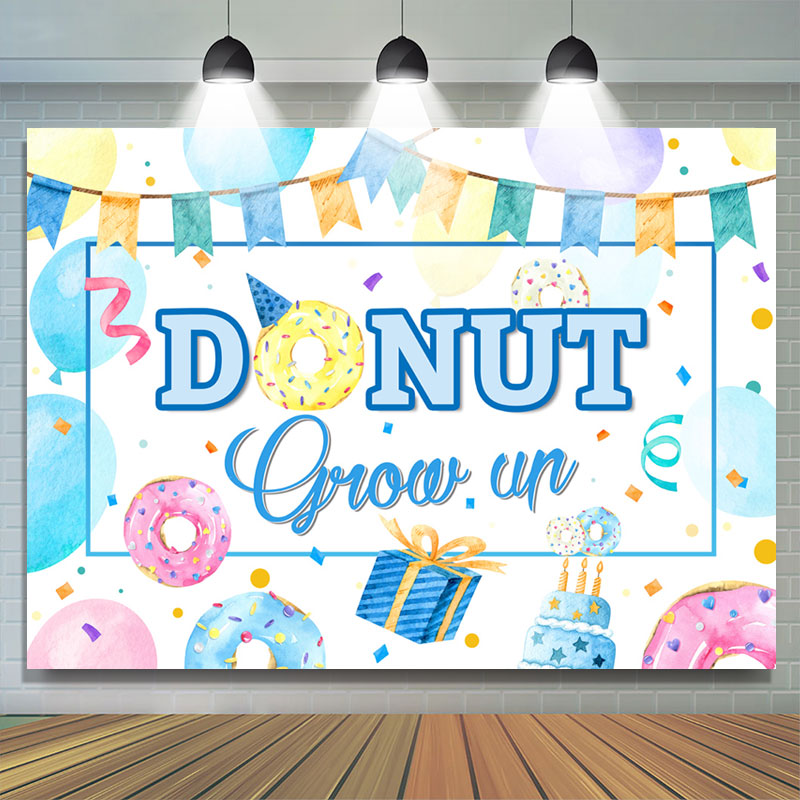 Lofaris Cartoon Theme Our Donut Grow Up Happy Birthday Backdrop