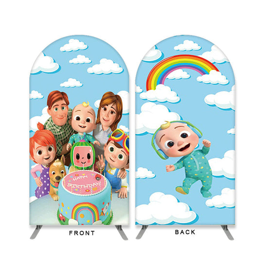 Lofaris Cartoon Watermelon Double Sided Arch Backdrop for Birthday