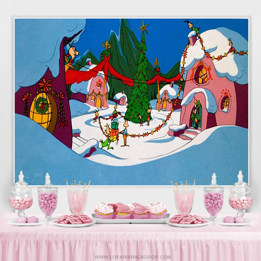 Lofaris Cartoon Whoville Christmas Deco Happy Birthday Party Backdrop