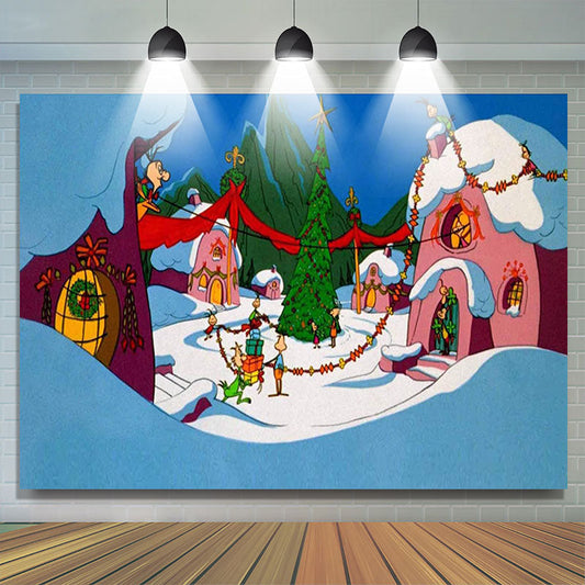 Lofaris Cartoon Whoville Christmas Deco Happy Birthday Party Backdrop