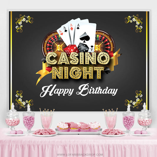 Lofaris Casino Night Card Black Gold Happy Birthday Backdrop