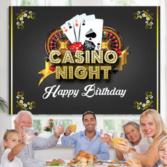 Lofaris Casino Night Card Black Gold Happy Birthday Backdrop