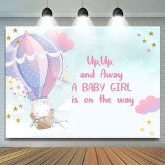 Lofaris Cat In The Hot Air Balloon Pink Baby Shower Backdrop