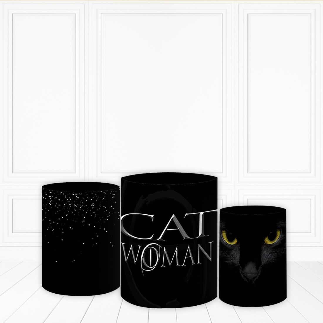 Lofaris Cat Women Theme Pillar Wrap Black And Silver Party Pedestal Cover