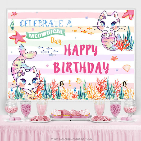 Lofaris Celebrate A Meowgical Day Cute Happy Birthday Backdrop