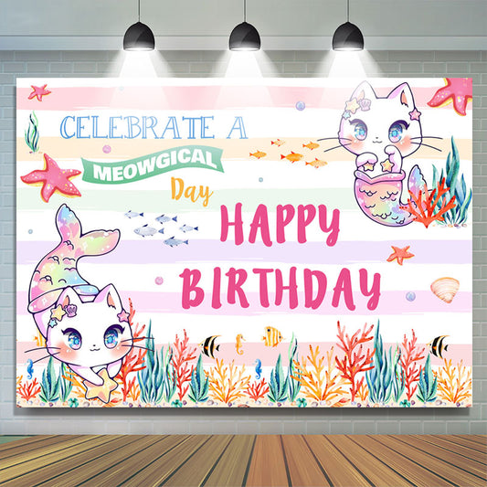 Lofaris Celebrate A Meowgical Day Cute Happy Birthday Backdrop