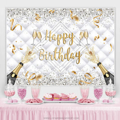 Lofaris Champagne Bottle Glass Ribbion Happy Birthday Backdrop