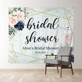 Load image into Gallery viewer, Lofaris Champagne Glass and Rings Floral Bridal Shower Backdrop