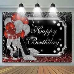 Lofaris Champagne Glass Heels Balloons Happy Birthday Backdrop