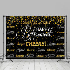 Lofaris Cheers Happy Retirement Black And Golden Backdrop