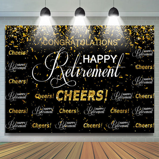 Lofaris Cheers Happy Retirement Black And Golden Backdrop
