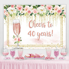 Lofaris Cheers to 40 Years Pink White Floral Birthday Backdrop