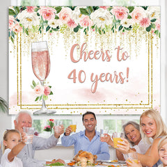 Lofaris Cheers to 40 Years Pink White Floral Birthday Backdrop