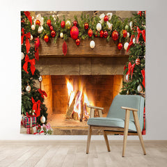 Lofaris Christmas Backdrop with Warm Fireplace Bonfire