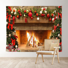 Lofaris Christmas Backdrop with Warm Fireplace Bonfire