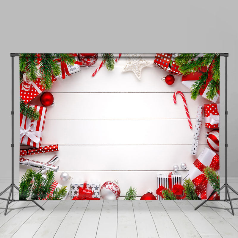 Lofaris Christmas Balls Gifts White Stripe Photoshoot Backdrop