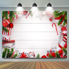 Lofaris Christmas Balls Gifts White Stripe Photoshoot Backdrop
