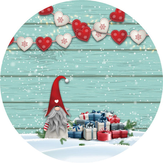 Lofaris Christmas Gift And Heart In Snow Wooden Round Backdrop