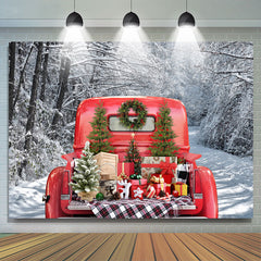 Lofaris Christmas Gift In Red Truck Snowy Tree Backdrop For Party