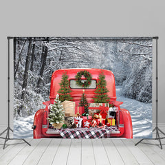 Lofaris Christmas Gift In Red Truck Snowy Tree Backdrop For Party