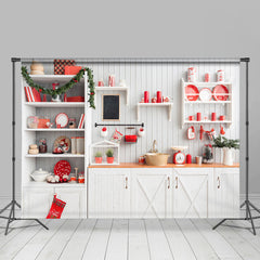 Lofaris Christmas Kitchen Backdrop White Wall for Photoshoot