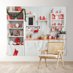Lofaris Christmas Kitchen Backdrop White Wall for Photoshoot