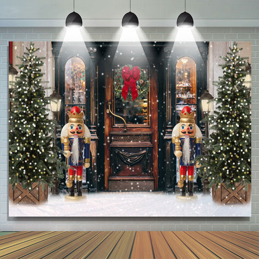 Lofaris Christmas Lights Snow Wood Dooor Party Decor Backdrop