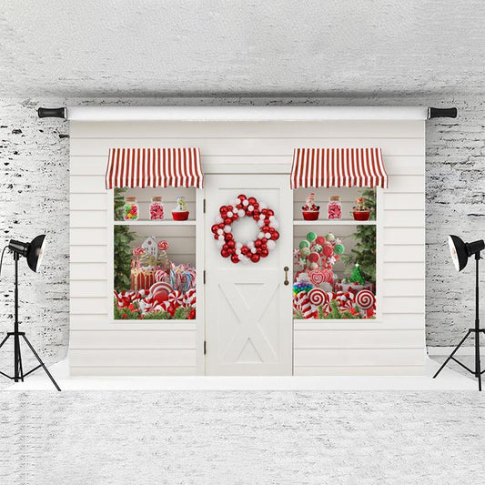 Lofaris Christmas Shop And White Stripe Backdrop