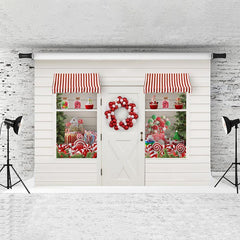 Lofaris Christmas Shop And White Stripe Backdrop