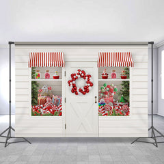 Lofaris Christmas Shop And White Stripe Backdrop